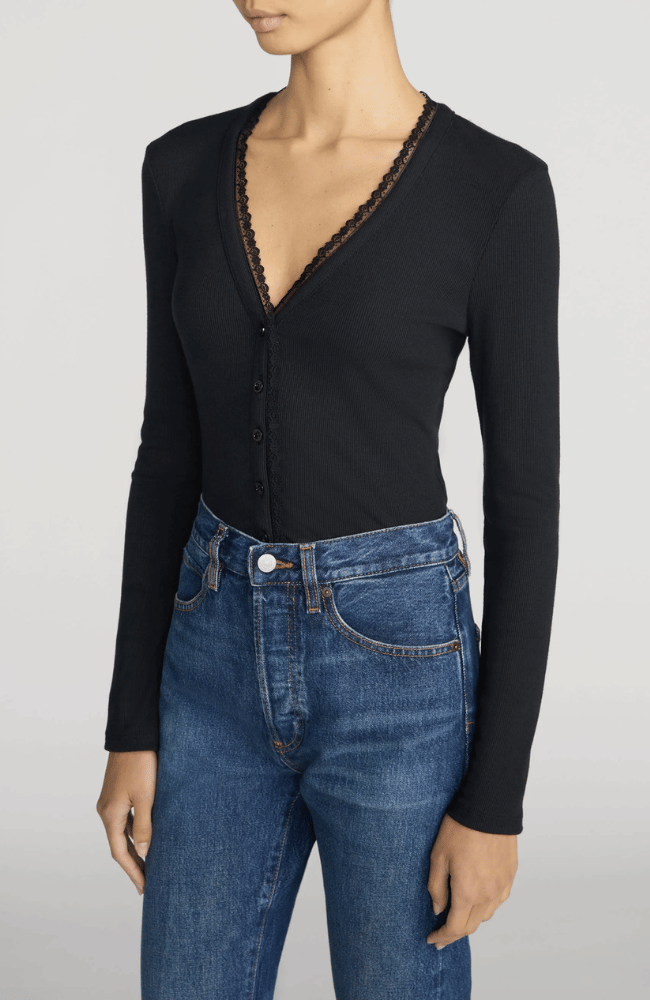 RIB TRIM CARDI in BLACK-FRAME-FLOW BY NICOLE CANADA