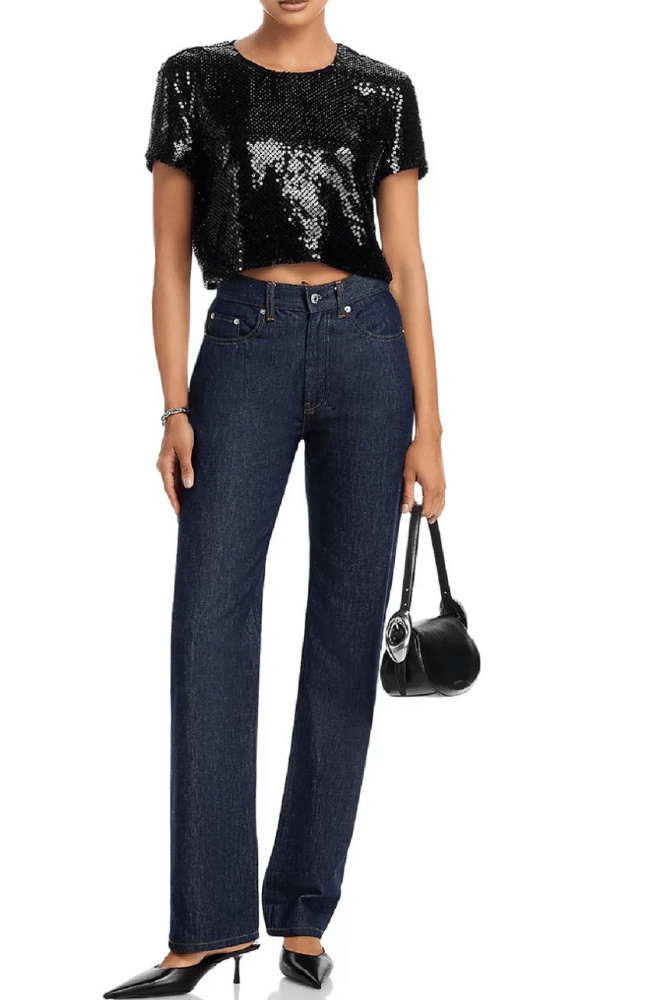 SEQUIN FLUTTER TOP in BLACK-FRAME-FLOW BY NICOLE CANADA