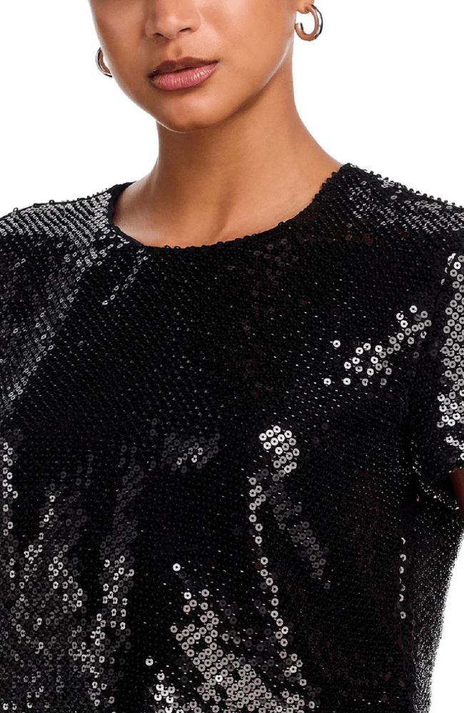 SEQUIN FLUTTER TOP in BLACK-FRAME-FLOW BY NICOLE CANADA