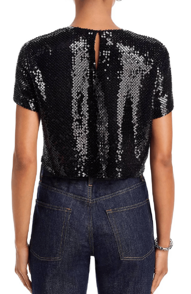 SEQUIN FLUTTER TOP in BLACK-FRAME-FLOW BY NICOLE CANADA
