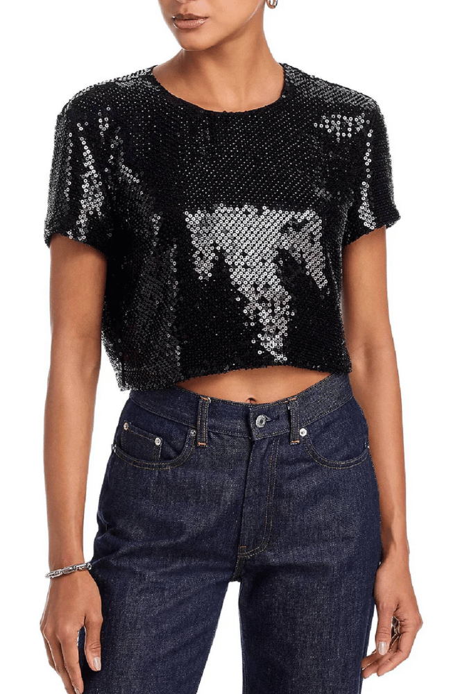 SEQUIN FLUTTER TOP in BLACK-FRAME-FLOW BY NICOLE CANADA