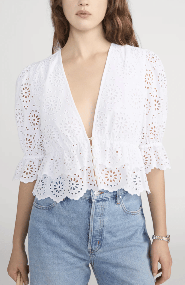 THE SOLSTICE EYELET BLOUSE in WHITE-FRAME-FLOW BY NICOLE CANADA