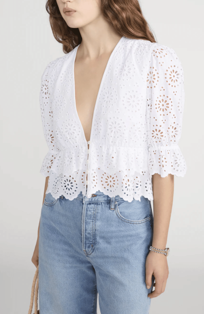 THE SOLSTICE EYELET BLOUSE in WHITE-FRAME-FLOW BY NICOLE CANADA