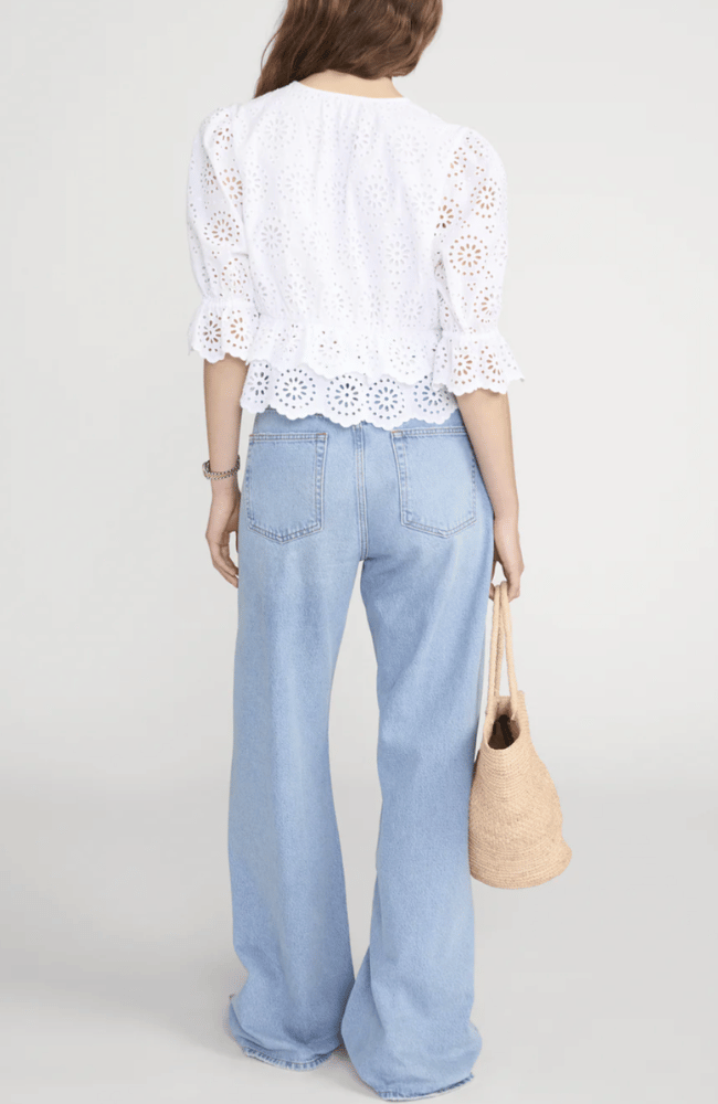 THE SOLSTICE EYELET BLOUSE in WHITE-FRAME-FLOW BY NICOLE CANADA