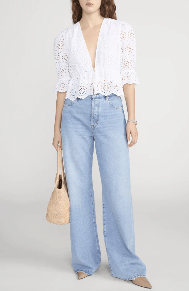 THE SOLSTICE EYELET BLOUSE in WHITE-FRAME-FLOW BY NICOLE CANADA