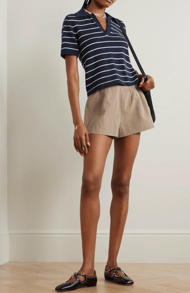 THE STRIPED RELAXED COTTON POLO in NAVY MULTI-FRAME-FLOW BY NICOLE CANADA