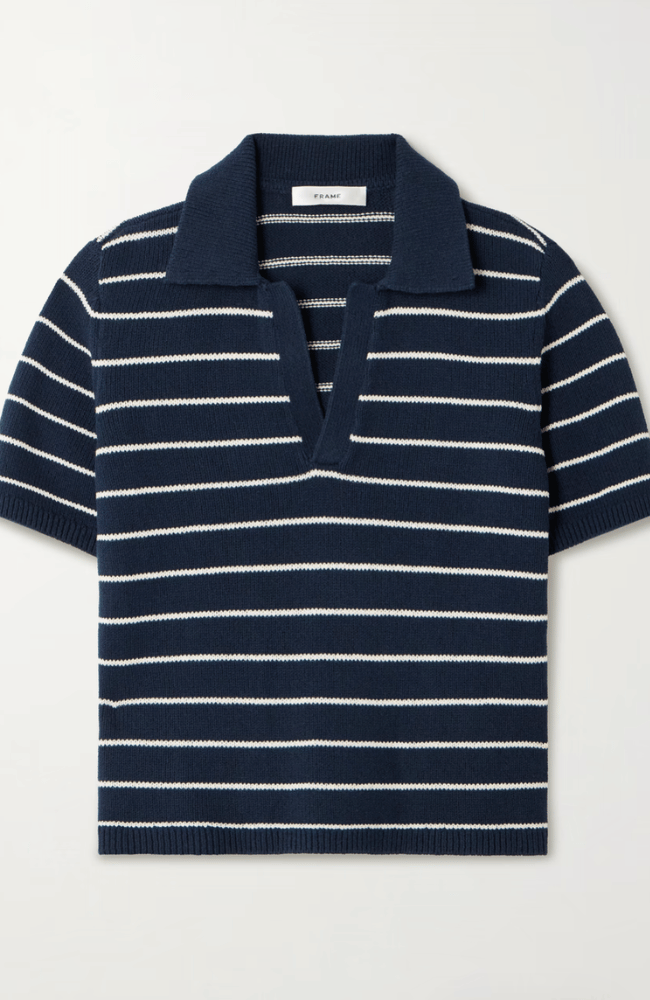 THE STRIPED RELAXED COTTON POLO in NAVY MULTI-FRAME-FLOW BY NICOLE CANADA