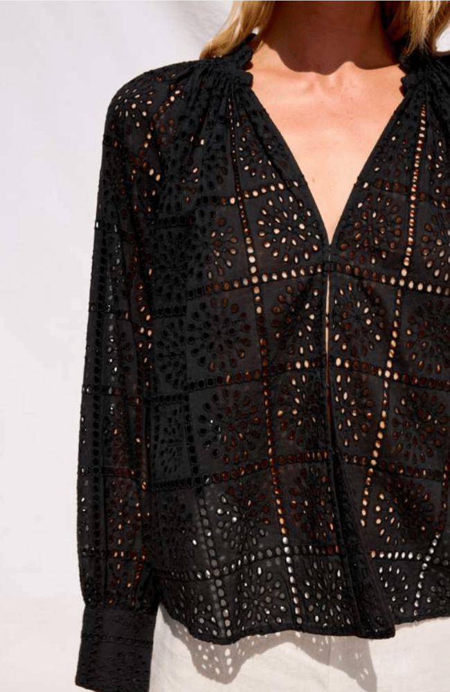 FRANCINE TOP in BLACK GRID EMBROIDERY-RAILS-FLOW BY NICOLE CANADA