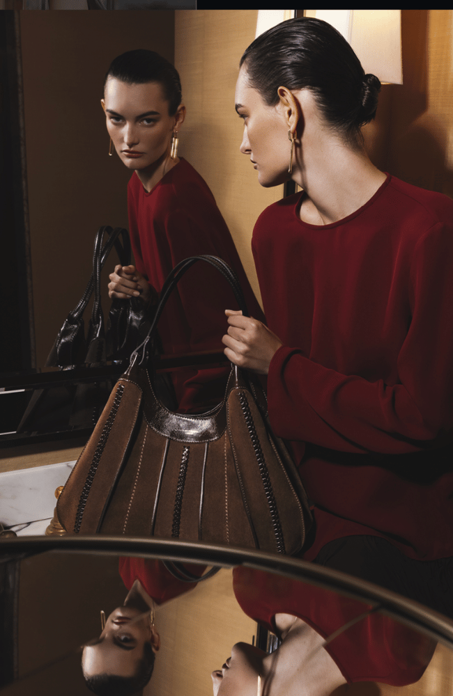 DUA SUEDE HANDBAG in ESPRESSO-GIANNI CHIARINI FIRENZE-FLOW BY NICOLE CANADA