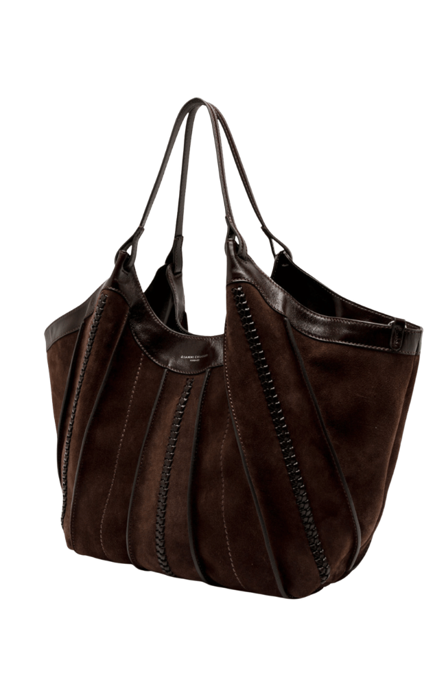 DUA SUEDE HANDBAG in ESPRESSO-GIANNI CHIARINI FIRENZE-FLOW BY NICOLE CANADA