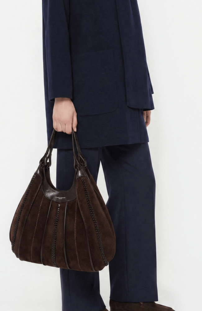 DUA SUEDE HANDBAG in ESPRESSO-GIANNI CHIARINI FIRENZE-FLOW BY NICOLE CANADA