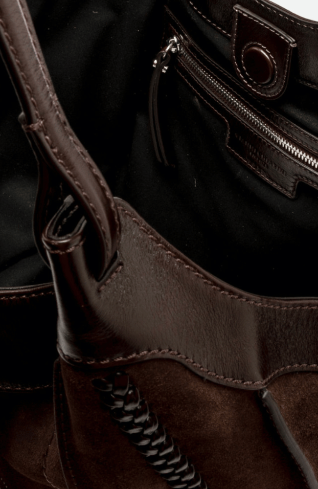 DUA SUEDE HANDBAG in ESPRESSO-GIANNI CHIARINI FIRENZE-FLOW BY NICOLE CANADA