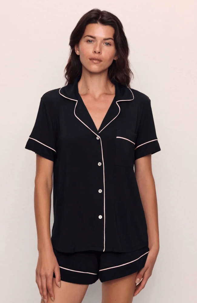 GISELE - THE RELAXED SHORT PJ SET in BLACK/PINK SORBET-EBERJEY-FLOW BY NICOLE CANADA