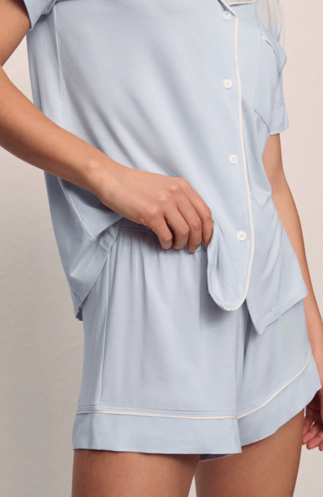 GISELE- THE RELAXED SHORT PJ SET in ICE BLUE/IVORY-EBERJEY-FLOW BY NICOLE CANADA