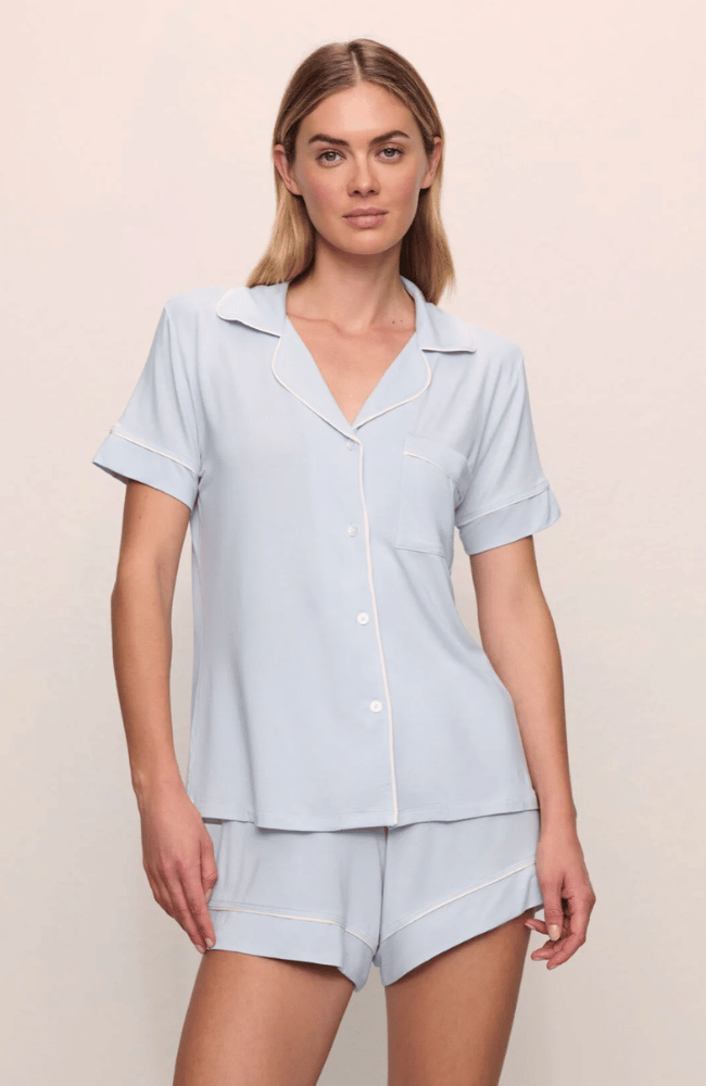GISELE- THE RELAXED SHORT PJ SET in ICE BLUE/IVORY-EBERJEY-FLOW BY NICOLE CANADA