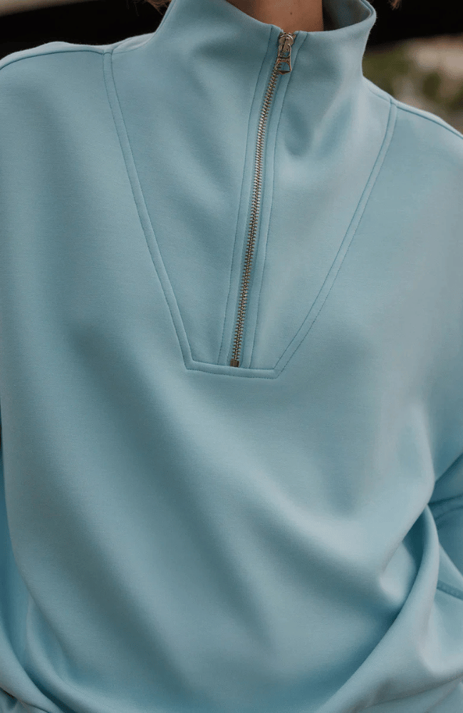 HAWLEY HALF ZIP SWEAT in PORCELAIN BLUE-Varley-FLOW BY NICOLE CANADA