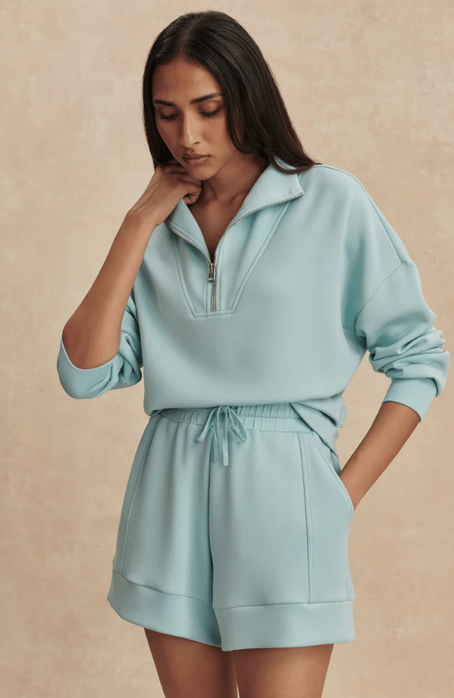 HAWLEY HALF ZIP SWEAT in PORCELAIN BLUE-Varley-FLOW BY NICOLE CANADA
