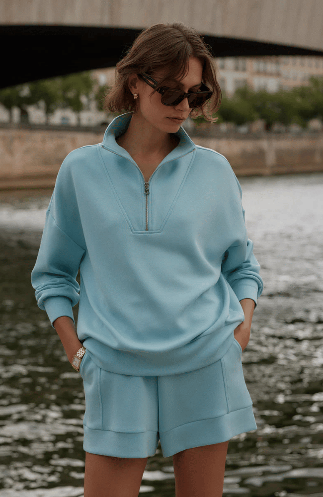 HAWLEY HALF ZIP SWEAT in PORCELAIN BLUE-Varley-FLOW BY NICOLE CANADA