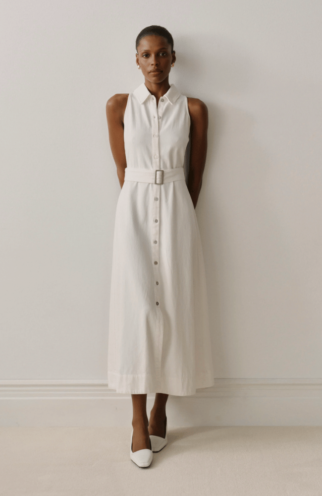 HELENA DRESS MIDI in WHITE AURA-DL1961-FLOW BY NICOLE CANADA