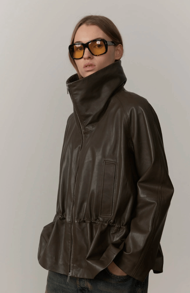 OSCAR LEATHER JACKET in EARTH-HERSKIND-FLOW BY NICOLE CANADA