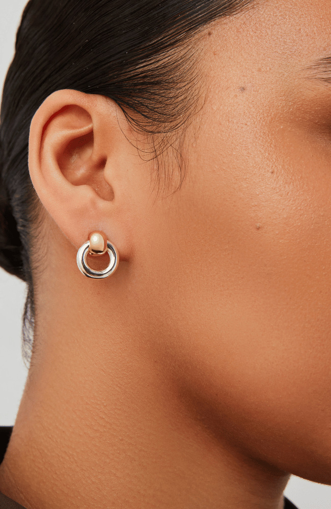 MINI PUFFY FAYE KNOCKER EARRINGS in TWO TONE