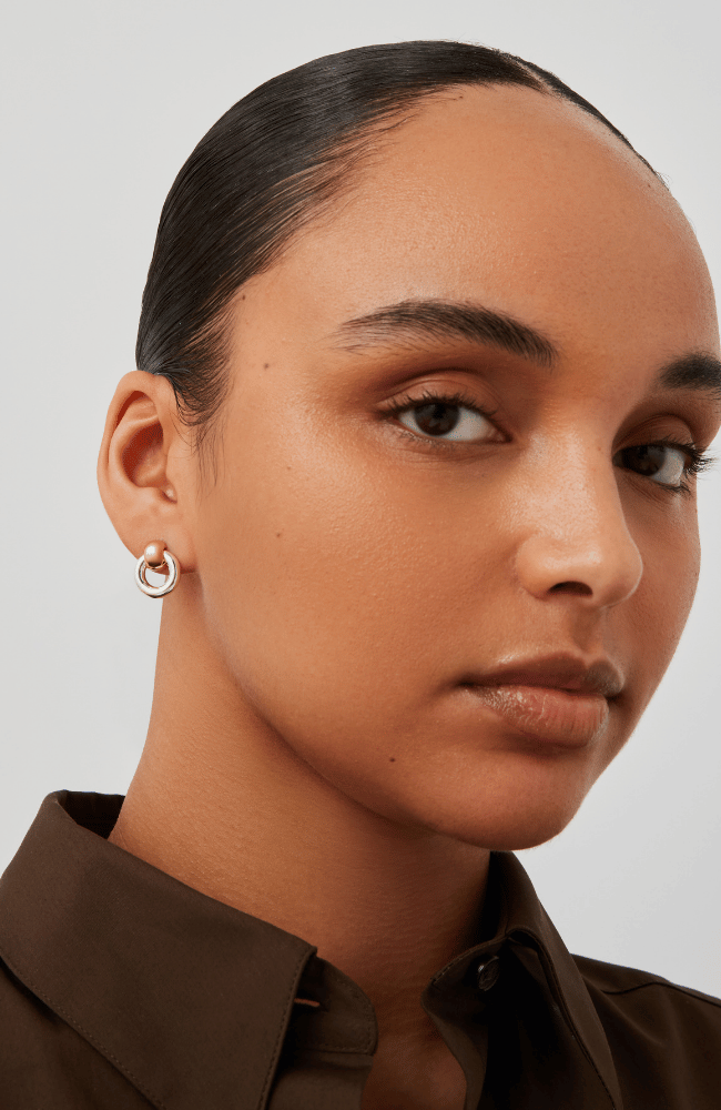 MINI PUFFY FAYE KNOCKER EARRINGS in TWO TONE