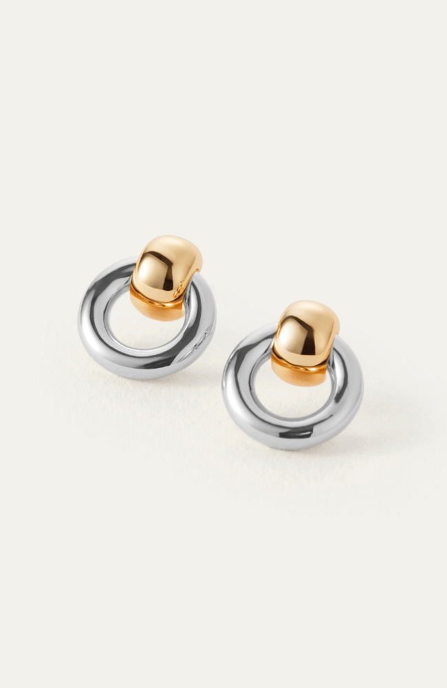 MINI PUFFY FAYE KNOCKER EARRINGS in TWO TONE