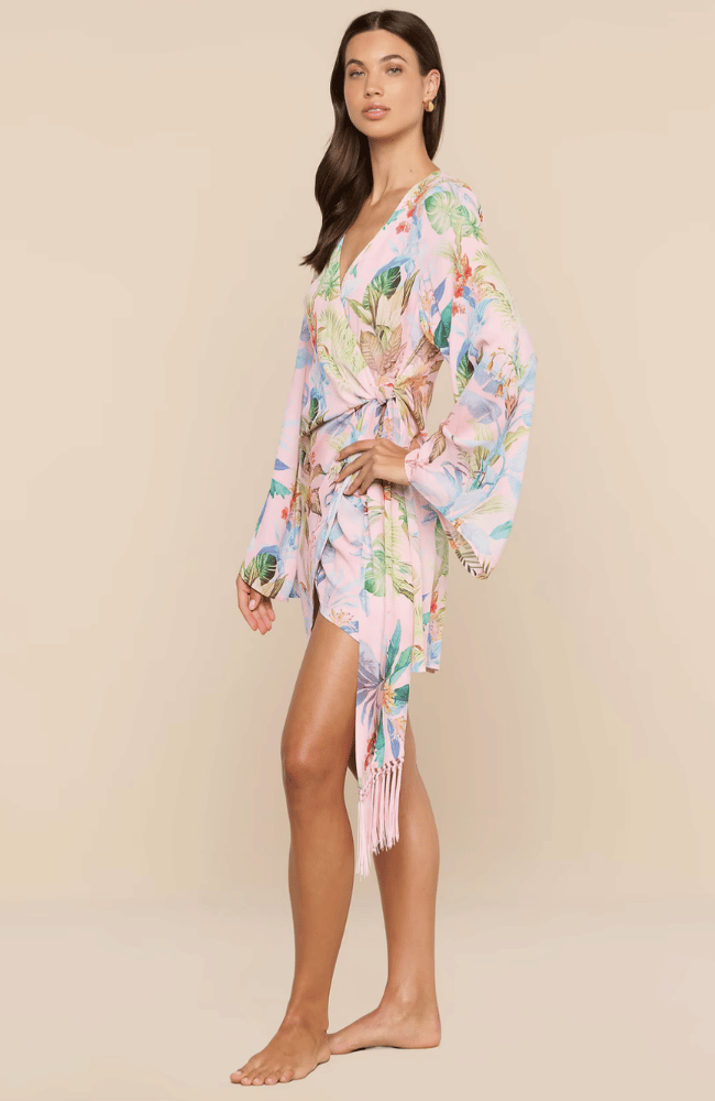 KOHIMA COVER-UP DRESS in PINK MULTI COLORFUL PALM-L'AGENCE-FLOW BY NICOLE CANADA