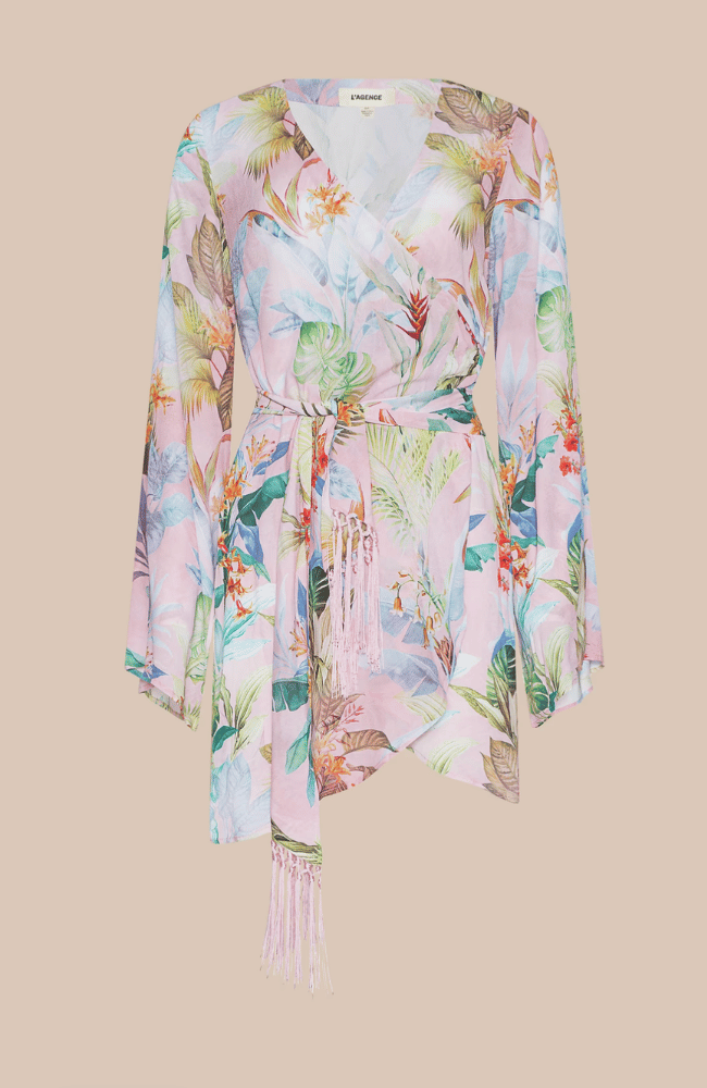 KOHIMA COVER-UP DRESS in PINK MULTI COLORFUL PALM-L'AGENCE-FLOW BY NICOLE CANADA