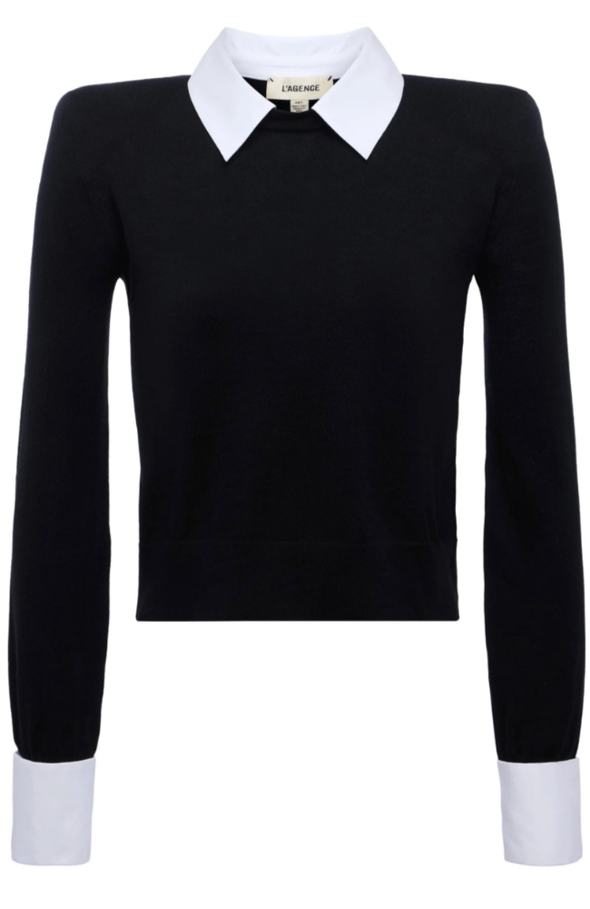 APRIL POPLIN COLLAR PULLOVER in BLACK/GOLD-L'AGENCE-FLOW BY NICOLE CANADA