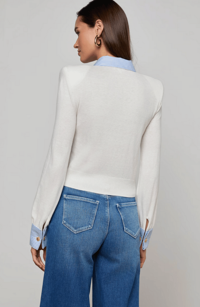 APRIL POPLIN COLLAR TOP in WHITE/BLUE STRIPE-L'AGENCE-FLOW BY NICOLE CANADA