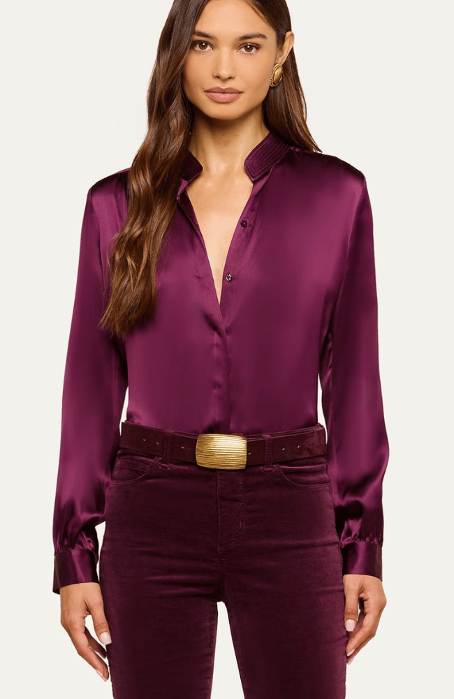 BIANCA SILK BLOUSE in DARK PLUM-L'AGENCE-FLOW BY NICOLE CANADA