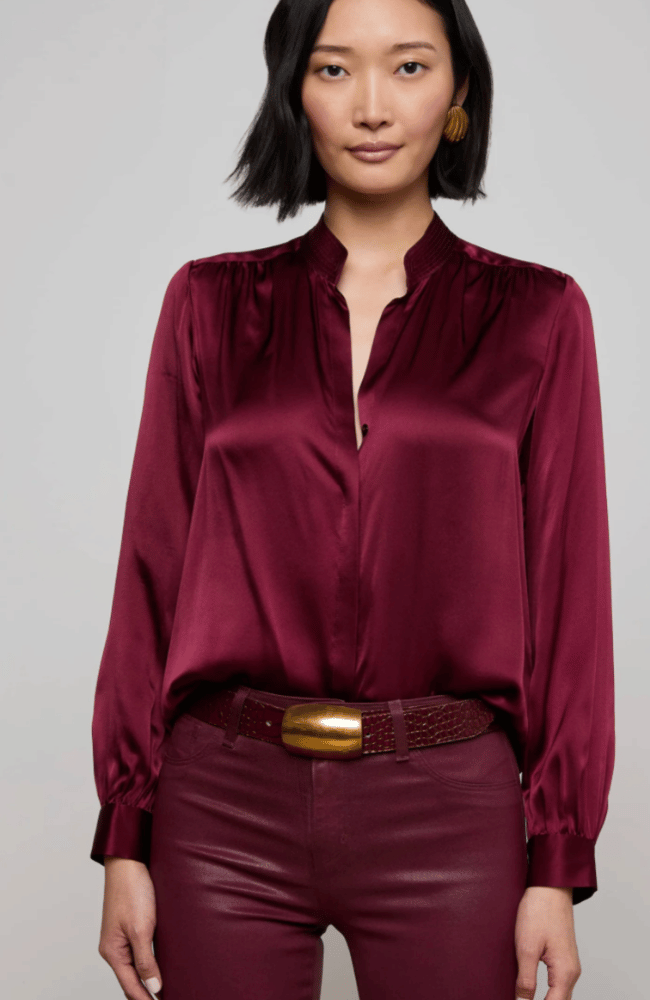 BIANCA SILK BLOUSE in DARK PORT-L'AGENCE-FLOW BY NICOLE CANADA