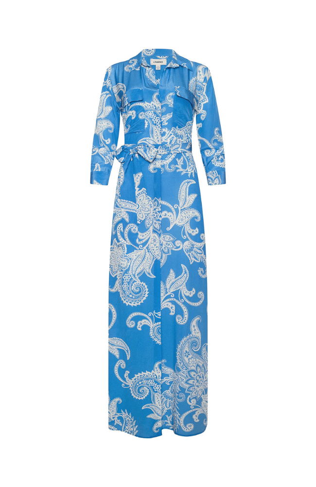 CAMERON SILK SHIRT DRESS in REGATTA BLUE/IVORY LARGE PAISLEY-L'AGENCE-FLOW BY NICOLE CANADA
