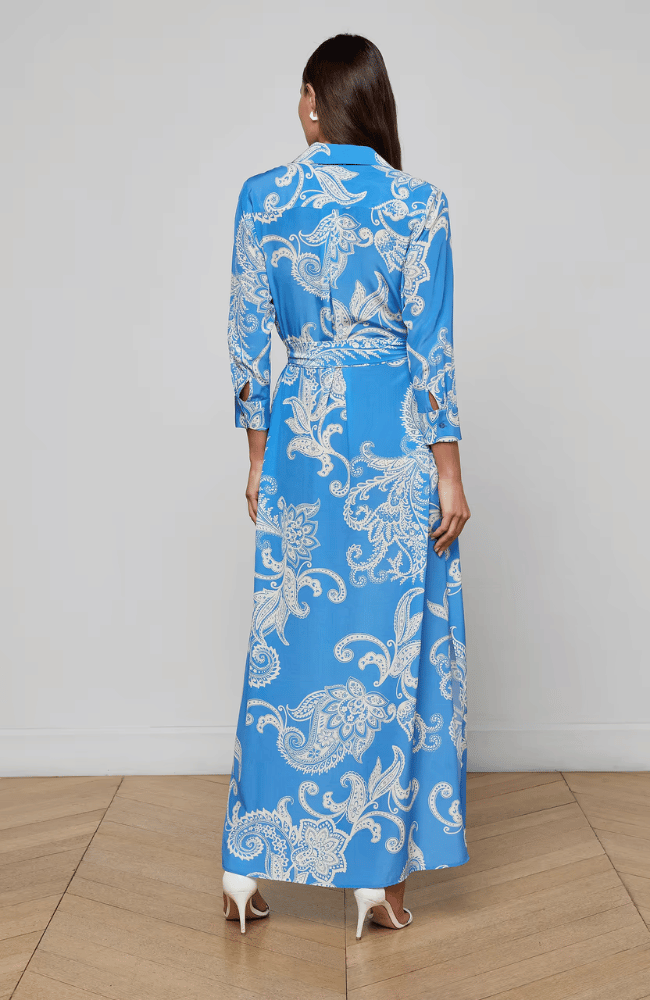 CAMERON SILK SHIRT DRESS in REGATTA BLUE/IVORY LARGE PAISLEY-L'AGENCE-FLOW BY NICOLE CANADA