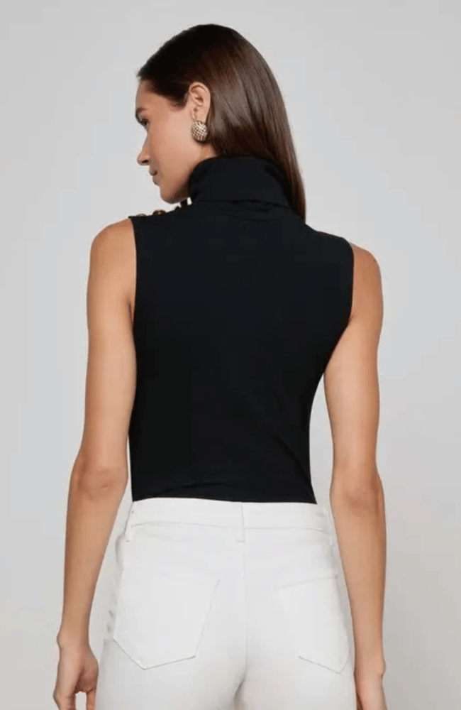 CECI SLEEVELESS TURTLENECK in BLACK GOLD