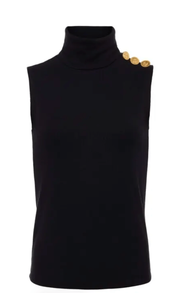 CECI SLEEVELESS TURTLENECK in BLACK GOLD