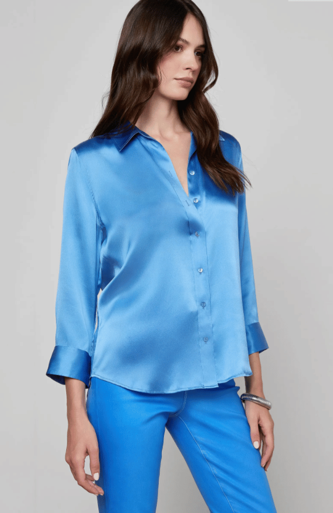 DANI SILK BLOUSE in REGATTA BLUE-L'AGENCE-FLOW BY NICOLE CANADA