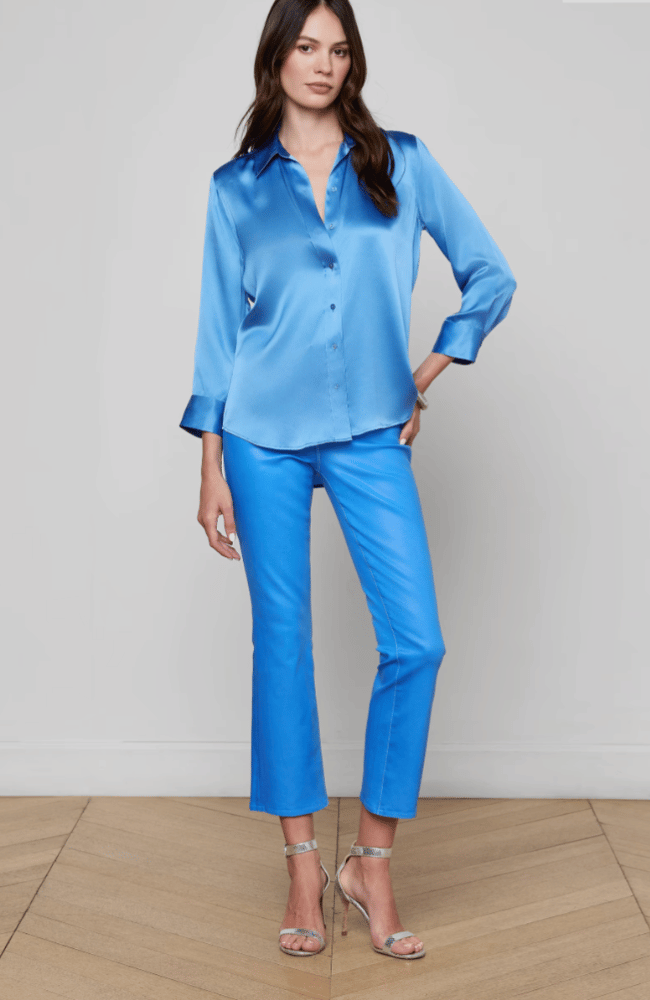 DANI SILK BLOUSE in REGATTA BLUE-L'AGENCE-FLOW BY NICOLE CANADA