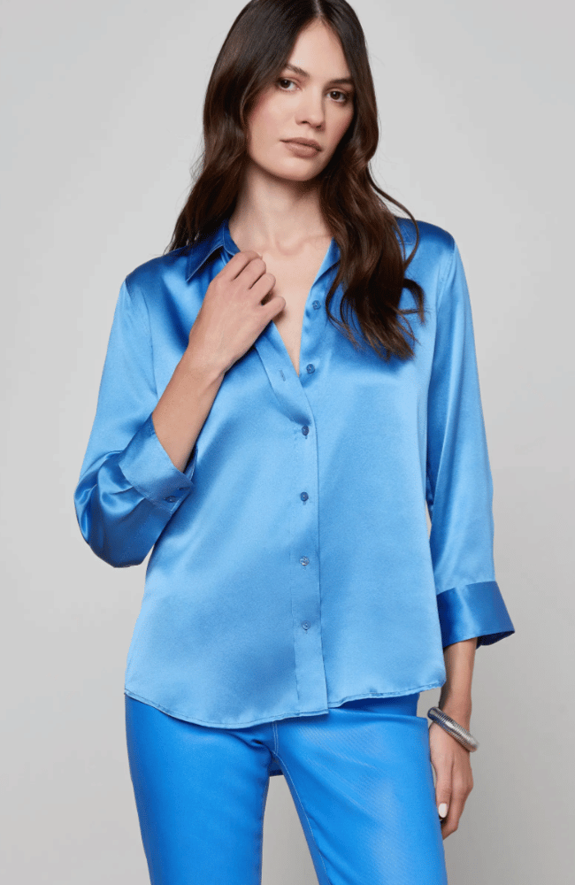 DANI SILK BLOUSE in REGATTA BLUE-L'AGENCE-FLOW BY NICOLE CANADA