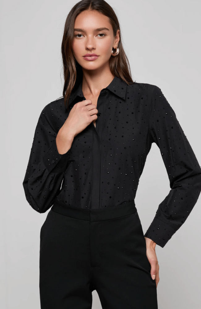ELLERY CRYSTAL SHIRT in BLACK-L'AGENCE-FLOW BY NICOLE CANADA