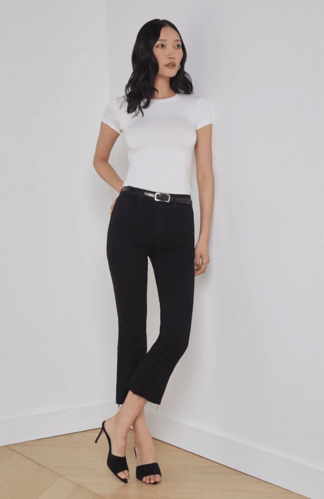KENDRA CROPPED FLARE JEAN in BLACK-L'AGENCE-FLOW BY NICOLE CANADA