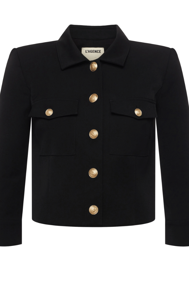KUMI CROPPED FITTED JACKET BLACK-L'AGENCE-FLOW BY NICOLE CANADA