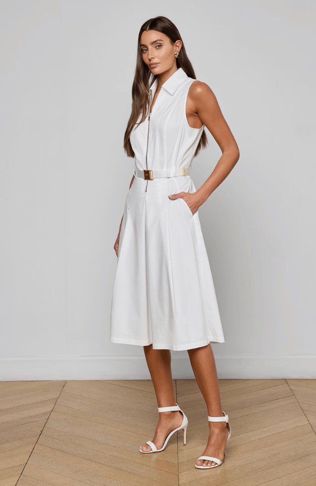 KYLO BELTED SHIRT DRESS in WHITE-L'AGENCE-FLOW BY NICOLE CANADA