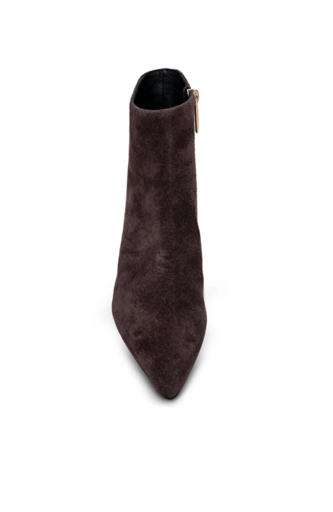 LILLY KITTEN HEEL BOOTIE in DARK SUEDE BROWN-L'AGENCE-FLOW BY NICOLE CANADA