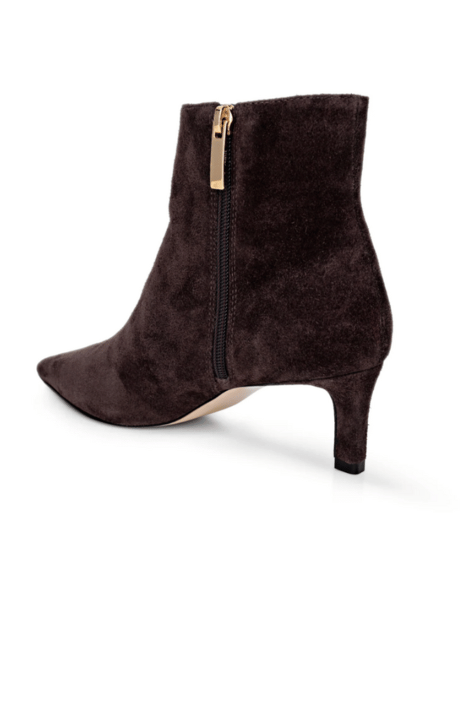 LILLY KITTEN HEEL BOOTIE in DARK SUEDE BROWN-L'AGENCE-FLOW BY NICOLE CANADA