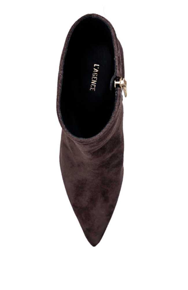 LILLY KITTEN HEEL BOOTIE in DARK SUEDE BROWN-L'AGENCE-FLOW BY NICOLE CANADA