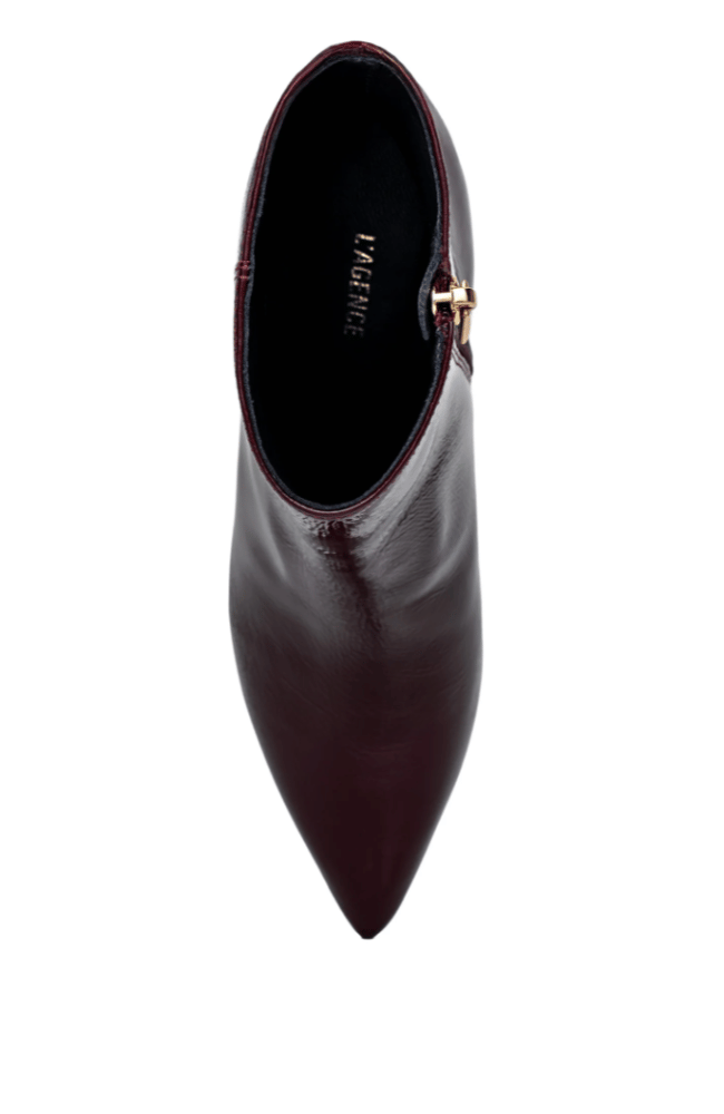 LILLY KITTEN HEEL BOOTIE in WINE PATENT-L'AGENCE-FLOW BY NICOLE CANADA
