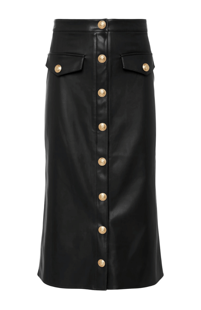 MILANN VEGAN LEATHER SKIRT in BLACK-L'AGENCE-FLOW BY NICOLE CANADA