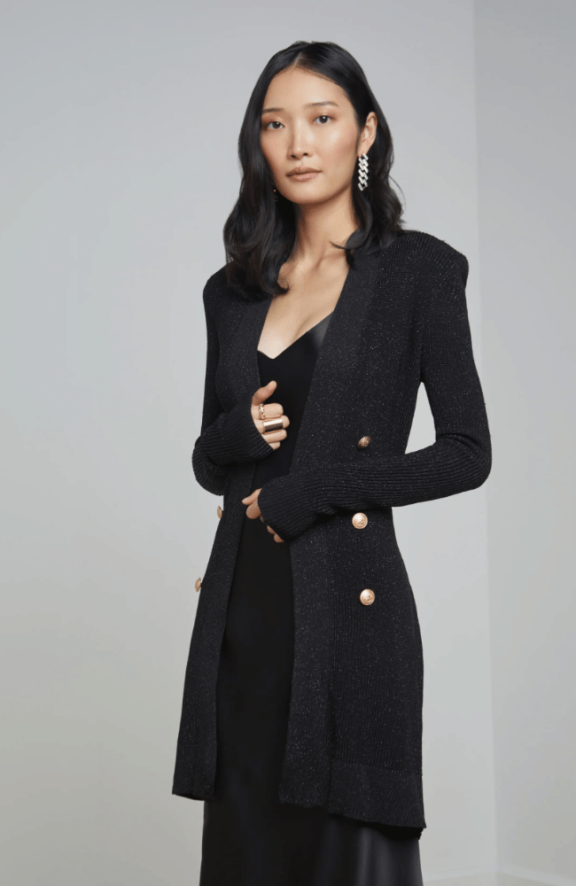 NOE DOUBLE BREASTED CARDIGAN in NOIR-L'AGENCE-FLOW BY NICOLE CANADA